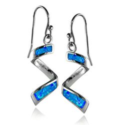 Sterling Silver Blue Opal Corkscrew Spiral Earrings